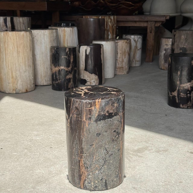 Small Side Table in Black Petrified Wood with Beige Streaks and Grey Sides, 1980s For Sale - Image 17 of 18