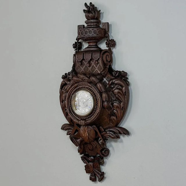 Beaux-Arts 19th Century French Louis XVI Carved Oak Wall Clock ~ Cartel For Sale - Image 3 of 12