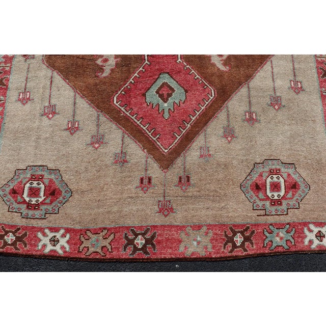 Mid 20th Century Large Vintage Turkish Oushak Rug With Warm Red, Taupe, and Soft Aqua Accents 7'9 X 15'5 For Sale - Image 5 of 16