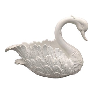 20th Century Italian White Ceramic Swan Planter For Sale