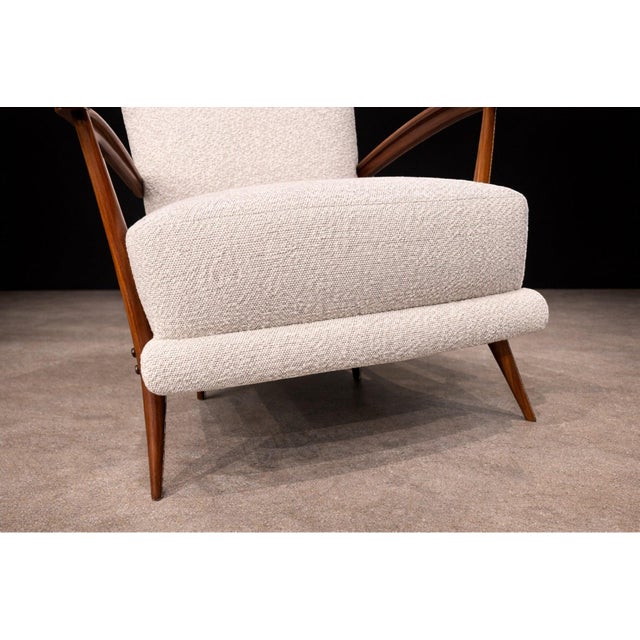 Armchair in Caviuna wood, Leather and Bouclé, Giuseppe Scapinelli, 1950s - Lot 210A For Sale - Image 10 of 12