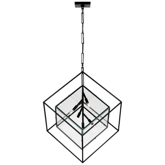 Kelly Wearstler for Visual Comfort Signature Cubed X-Large Pendant in Aged Iron with Clear Glass For Sale In Houston - Image 6 of 6