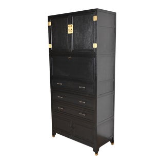 Michael Taylor for Baker Far East Collection Black Lacquered Cabinet With Drop Front Secretary Desk, 1960s For Sale