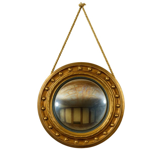 French Convex Witch Eye Mirror in Carved Giltwood, 19th Century For Sale - Image 3 of 7