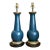 Vintage Blue Gilt Accented Table Wood Half Lamps - Pair For Sale