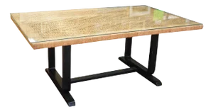 A Modernist Rope and Ebonized Wood Dining Table With Glass Top