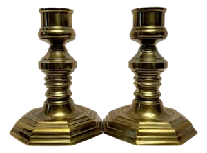 Vintage Georgian Style Pair of Solid Brass 7.25” Candlesticks Octagonal Base A3.