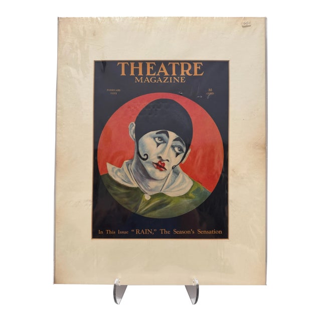 1923 Original Theatre Magazine Cover, February, E. Glass Art Deco, Matted For Sale