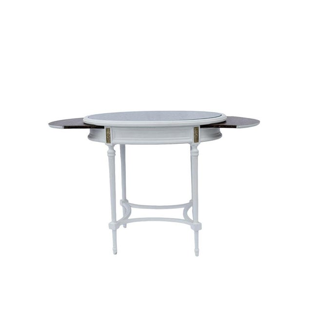 Glass Mid-Century Louis XVI Style Oval Table with Glass Top and Pull-Out Leaves, 1940s For Sale - Image 7 of 13