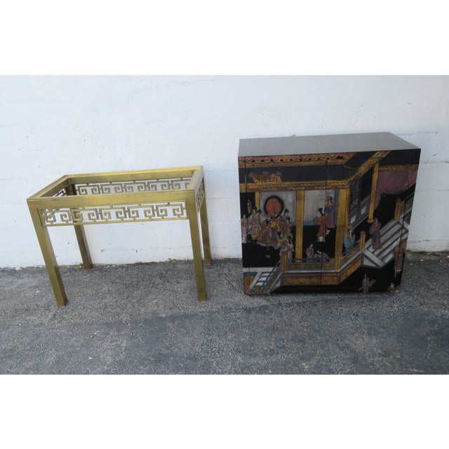 Late 20th Century Late 20th Century Maitland Smith Hand Painted Chinoiserie Cabinet Cupboard on Brass Stand 5442 For Sale - Image 5 of 18