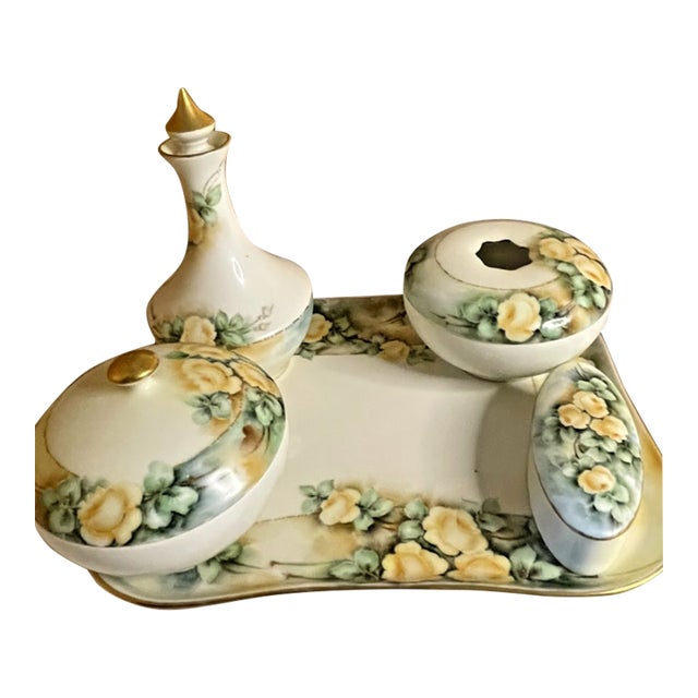 5 Pc Antique Leona Griffith by Vignaud Limoges Toilette Dresser Set For Sale