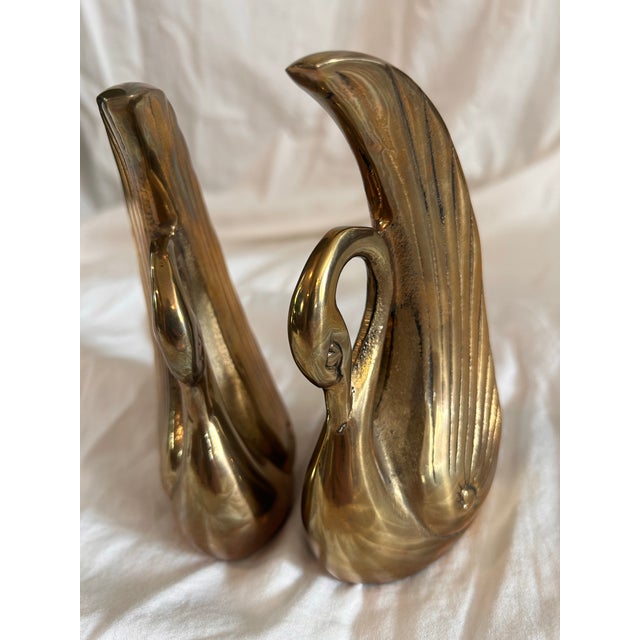 Vintage Art Deco Style Cast Brass Swan Bookends For Sale - Image 4 of 6