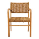 Mid-Century French Oak & Rope Woven Arm Chair For Sale