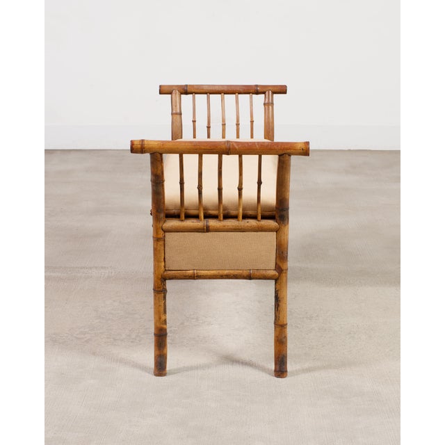 Wood English Aesthetic Movement Bamboo Upholstered Bench Seat For Sale - Image 7 of 16