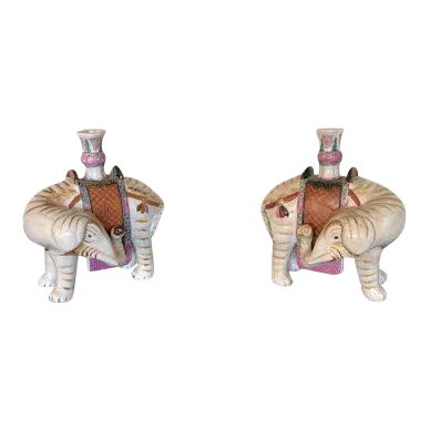 Mottaheddeh Porcelain Elephant Candle Holders - a Pair For Sale