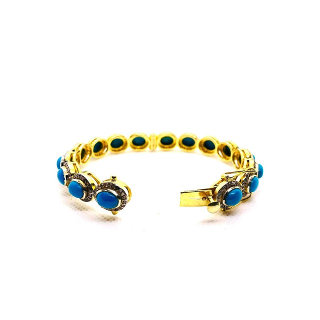 Bochic “Capri” Vintage Natural Diamond & Turquoise Bracelet Set In 18K & Silver For Sale - Image 11 of 12
