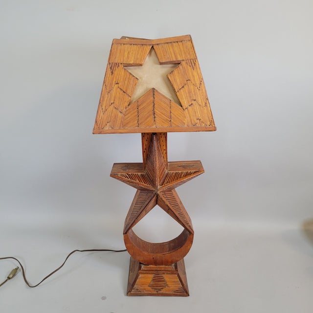 American Tramp Art American Folk Art Matchstick Table Lamp With Star Motif For Sale - Image 3 of 9