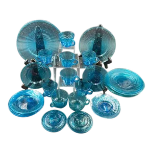 Vintage Mexican Blue Art Glass Dessert or Appetizer Set- 30 Pieces