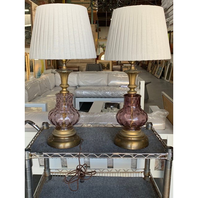 Purple Venetian Purple Glass Lamps - A Pair For Sale - Image 8 of 10