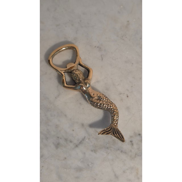 Traditional Late-20th-Century Indian Solid Brass Mermaid Bottle Opener With Velvet Pouch For Sale - Image 3 of 11