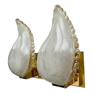 Pair of Murano Latticino Leaf Form Wall Sconces For Sale