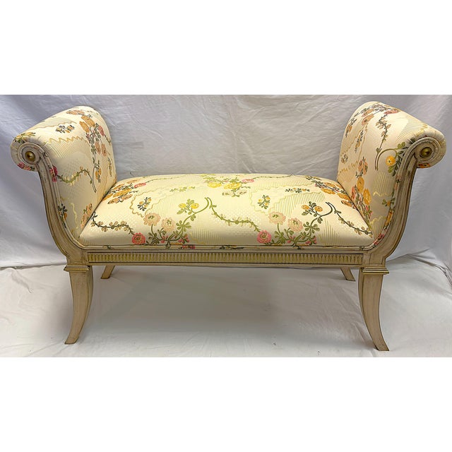 Late 20th Century Vintage Francisco Hurtado Rolled Arm Upholstered Bench Made in Spain For Sale - Image 5 of 15