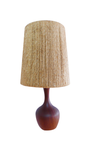 Organic Teak & Sisal Table Lamp, Denmark, 1950s