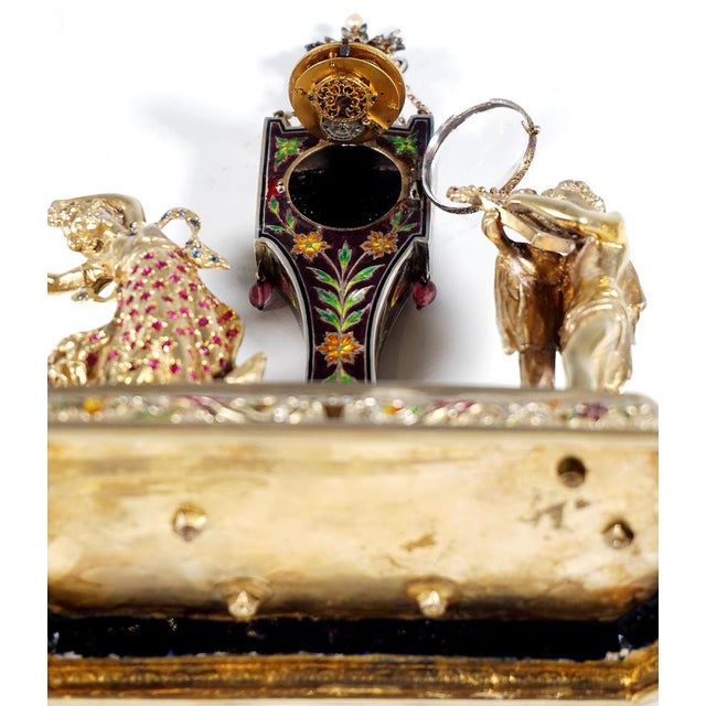 Viennese Glass and Silver Belle Epoque Splendour Clock with Enamel and Gemstones, 1880 For Sale - Image 10 of 16