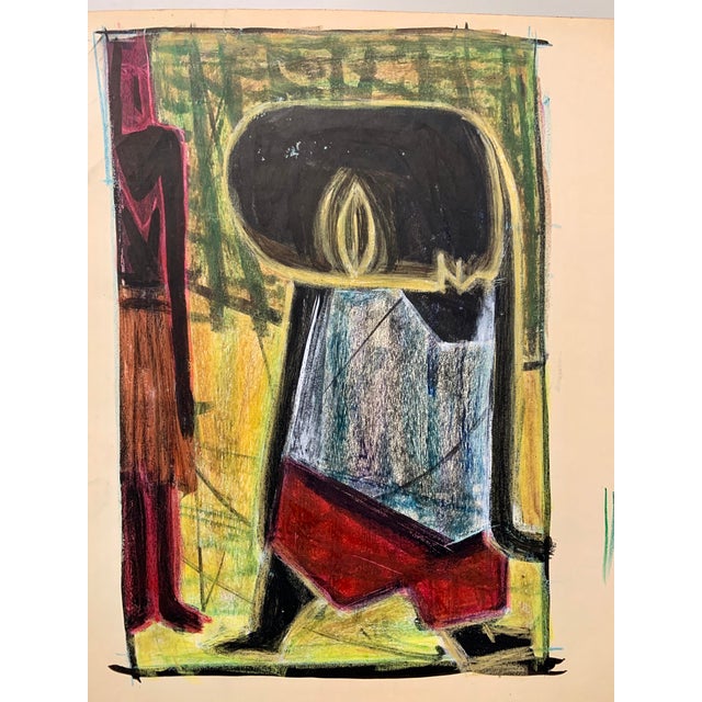 Oil Pastel and Gouache Painting, Figurative, Circa 1950s, 14x17 Nyc Artist For Sale In Dallas - Image 6 of 8