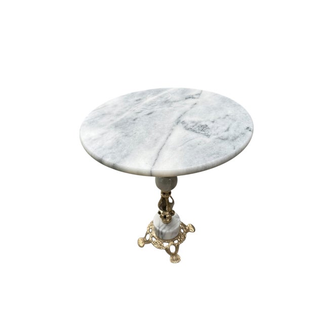 Metal Hollywood Regency Reticulated Brass & Marble Petite Drinks Table For Sale - Image 7 of 11