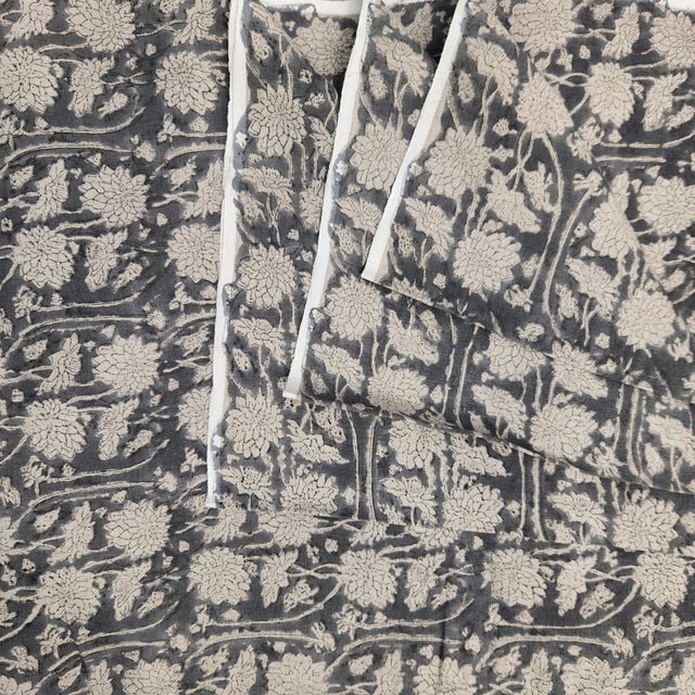 5 yards of hand block printed 100 percent linen fabric. good for pillows/upholstery or drapes. color is a soft grey....