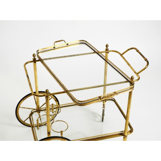 Neoclassical Brass Bar Cart with Glass Trays from Maison Jansen, 1960s For Sale - Image 10 of 18