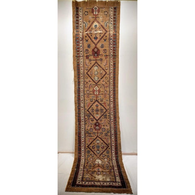 Antique Serab Camel Hair Runner Rug, Hand-Knotted Wool, Geometric Pattern, Red & Green, 4x14 For Sale - Image 10 of 10
