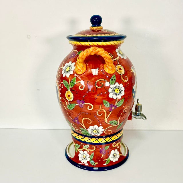 1980s Vintage Mediterranean Italian Style Boho Chic Ceramic Beverage Dispenser & Heating Base - 3 Piece Set. For Sale - Image 10 of 12