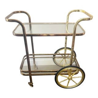 Vintage Brass Bar Cart Two Tiered Boho Glam Era For Sale