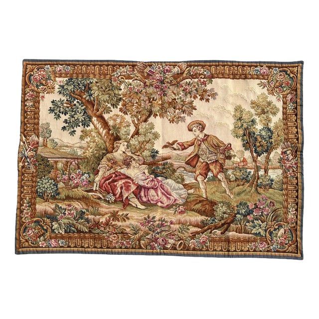 Mid-Century Modern French Aubusson Style Jacquard Halluin Tapestry, 1960s For Sale