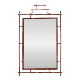 1960s Red and Gilt Faux Bamboo Mirror For Sale