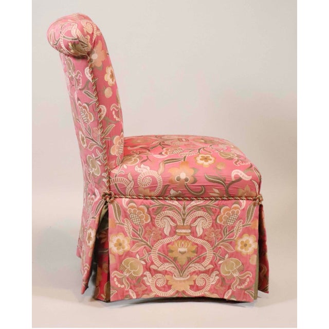 Late 20th Century Set of Four Late 20th Century Upholstered Slipper Chairs With Floral Silk Brocade For Sale - Image 5 of 7