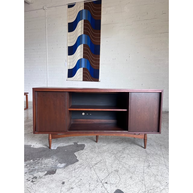 Refinished Vintage Open Cabinet Walnut Credenza For Sale In Phoenix - Image 6 of 9