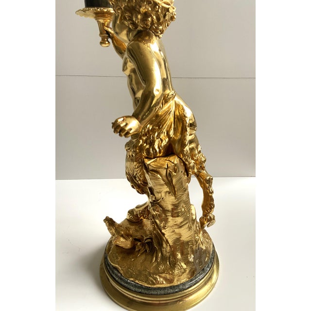 Atypical Gilt Bronze Sculpture of Young Satyr with Torchiere after Clodion, 1800s For Sale - Image 9 of 18