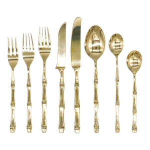 20th Century Hollywood Regency Bronze Faux Bamboo Utensil Place Setting - 8 Pieces Cutlery