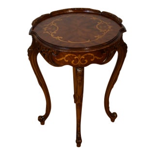 1920s Antique French Louis XV Walnut & Satinwood Inlay Side / End Table For Sale