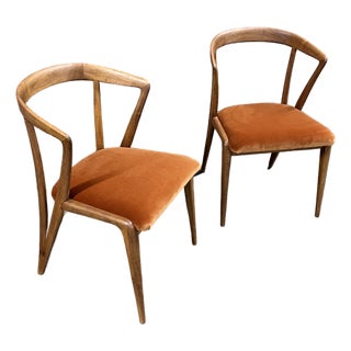 Pair of Bertha Schaefer for Singer and Sons Walnut Dining Chairs With Spice Mohair Seats For Sale