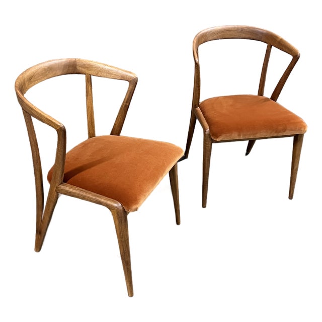 Pair of Bertha Schaefer for Singer and Sons Walnut Dining Chairs With Spice Mohair Seats For Sale
