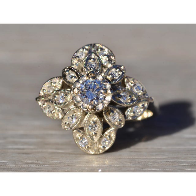 Silver The Crimson Ridge: Ladies Antique 14K White Gold Diamond Princess Ring For Sale - Image 8 of 10