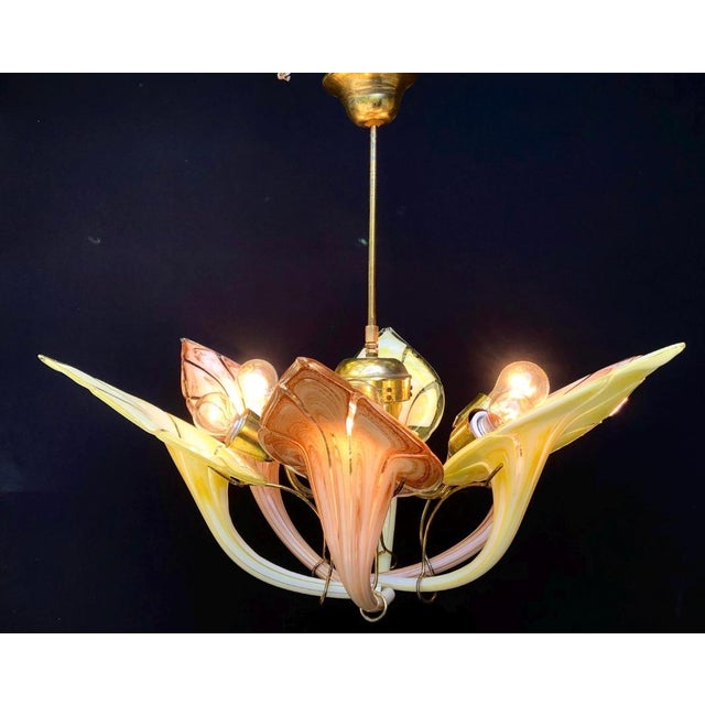 Mid 20th Century Italian Murano Style Art Glass Leaf Chandelier in Amber and Brown – 6 Light For Sale - Image 6 of 9