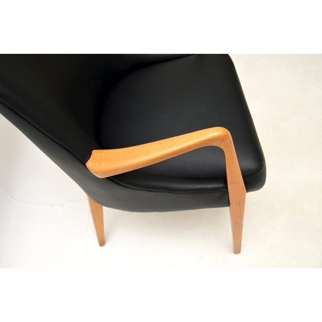 Danish Birch and Leather Armchair, 1960s For Sale - Image 6 of 8