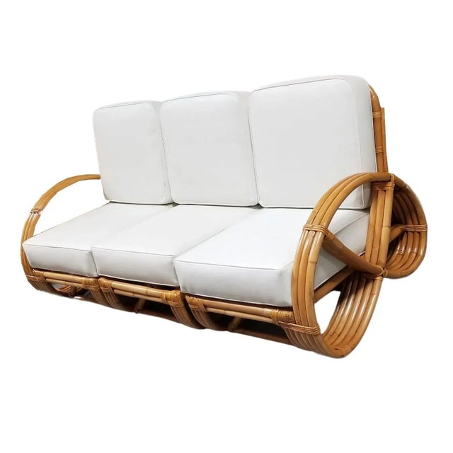 Restored Mid-Century Frankl Style Rattan Three-Strand Full Pretzel Livingroom Set For Sale - Image 4 of 12