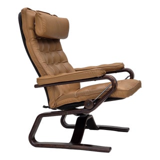 Norwegian Leather and Bentwood Adjustable Lounge Chair, 1970s For Sale