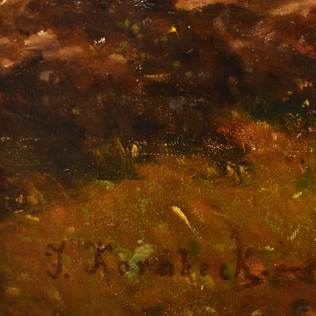 Hermann Julius Kornbeck, Landscape with Flock and Shepherd, 1800s, Oil Painting, Framed For Sale - Image 10 of 12